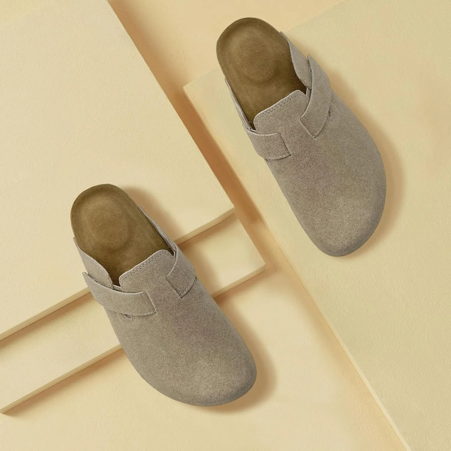 Kids Suede Clogs Boys Girls Sandals Leather Mules Cork Footbed Slippers with Arch Support Comfort Slip On Slippers Classic Adjustable