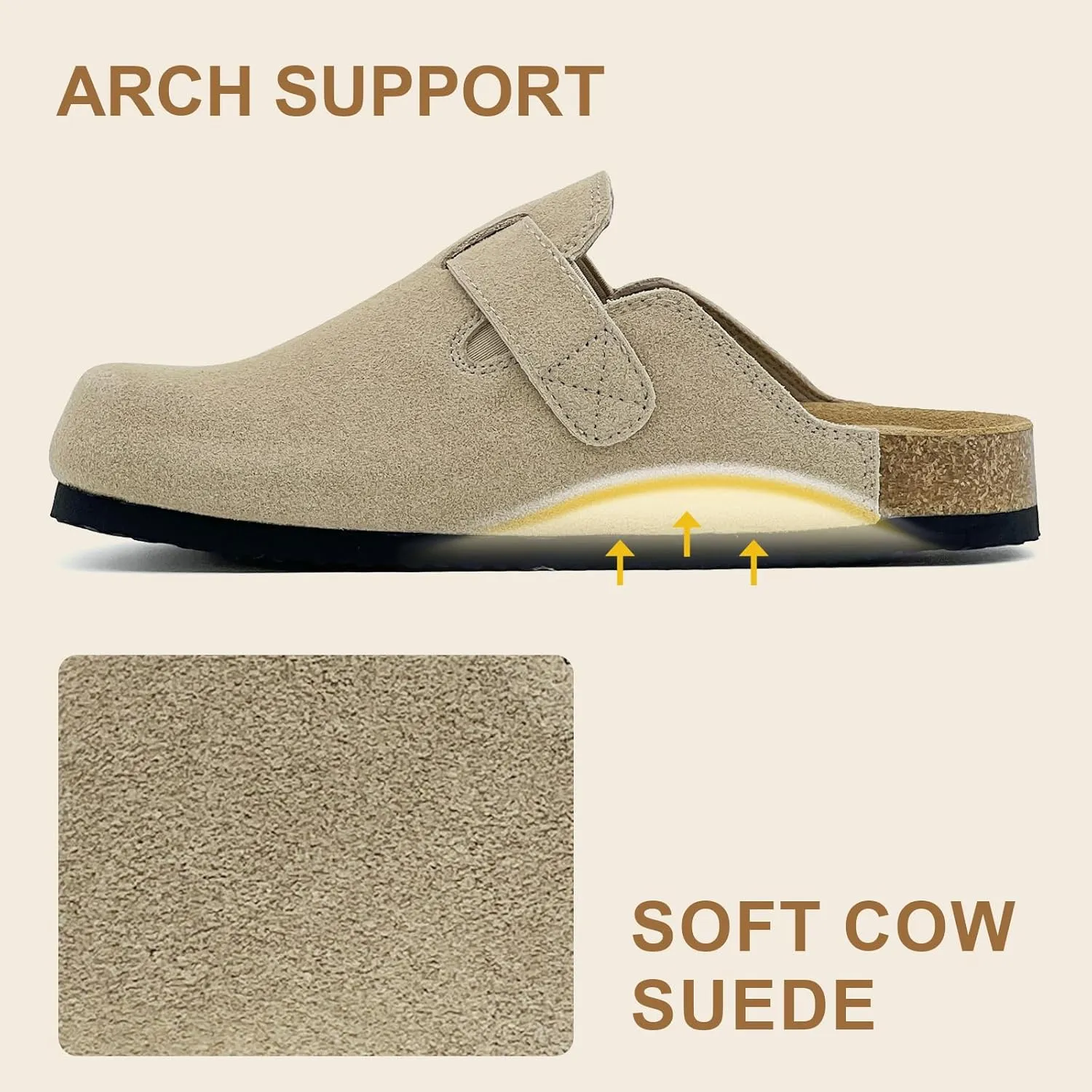 Kids Suede Clogs Boys Girls Sandals Leather Mules Cork Footbed Slippers with Arch Support Comfort Slip On Slippers Classic Adjustable