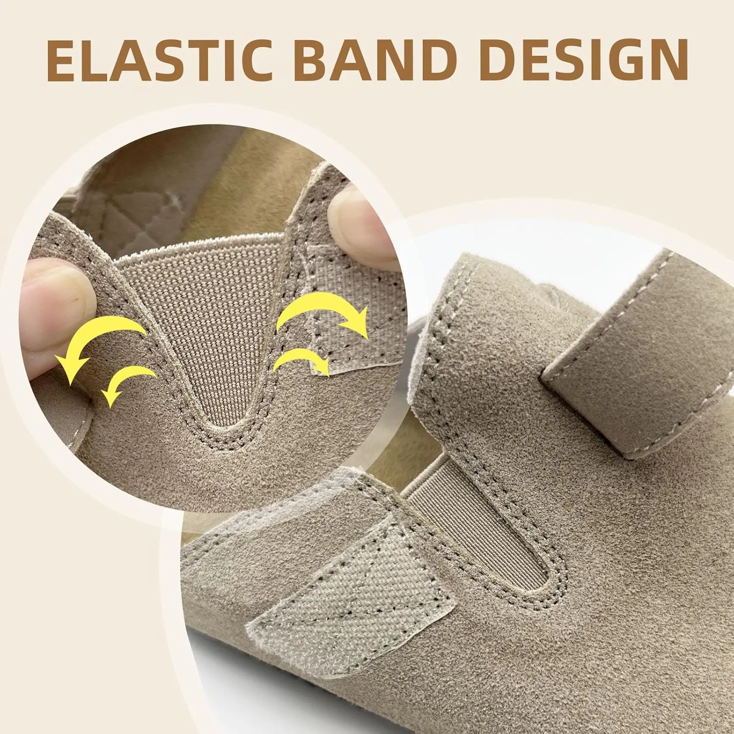 Kids Suede Clogs Boys Girls Sandals Leather Mules Cork Footbed Slippers with Arch Support Comfort Slip On Slippers Classic Adjustable