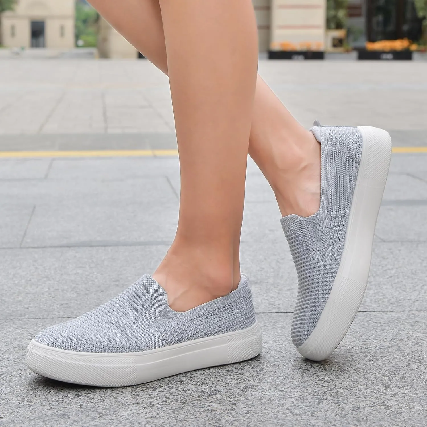 konhill Loafers for Women Slip on Walking Shoes Knit Breathable Tennis Work Comfortable Casual Fashion Sneakers