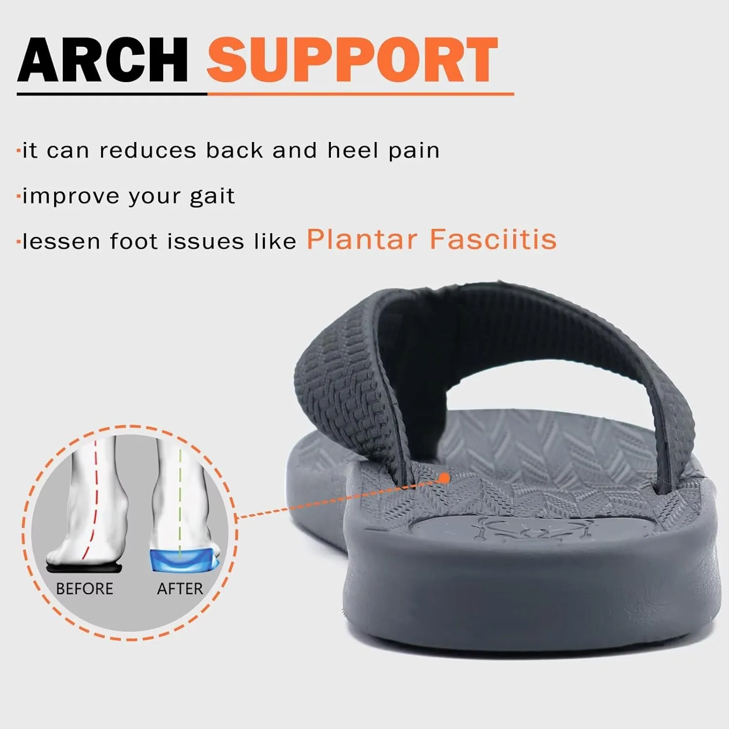 KuaiLu Mens Flip Flops Arch Support Comfortable Summer Beach Thong Sandals Yoga Foam Cushion Slip on Slippers