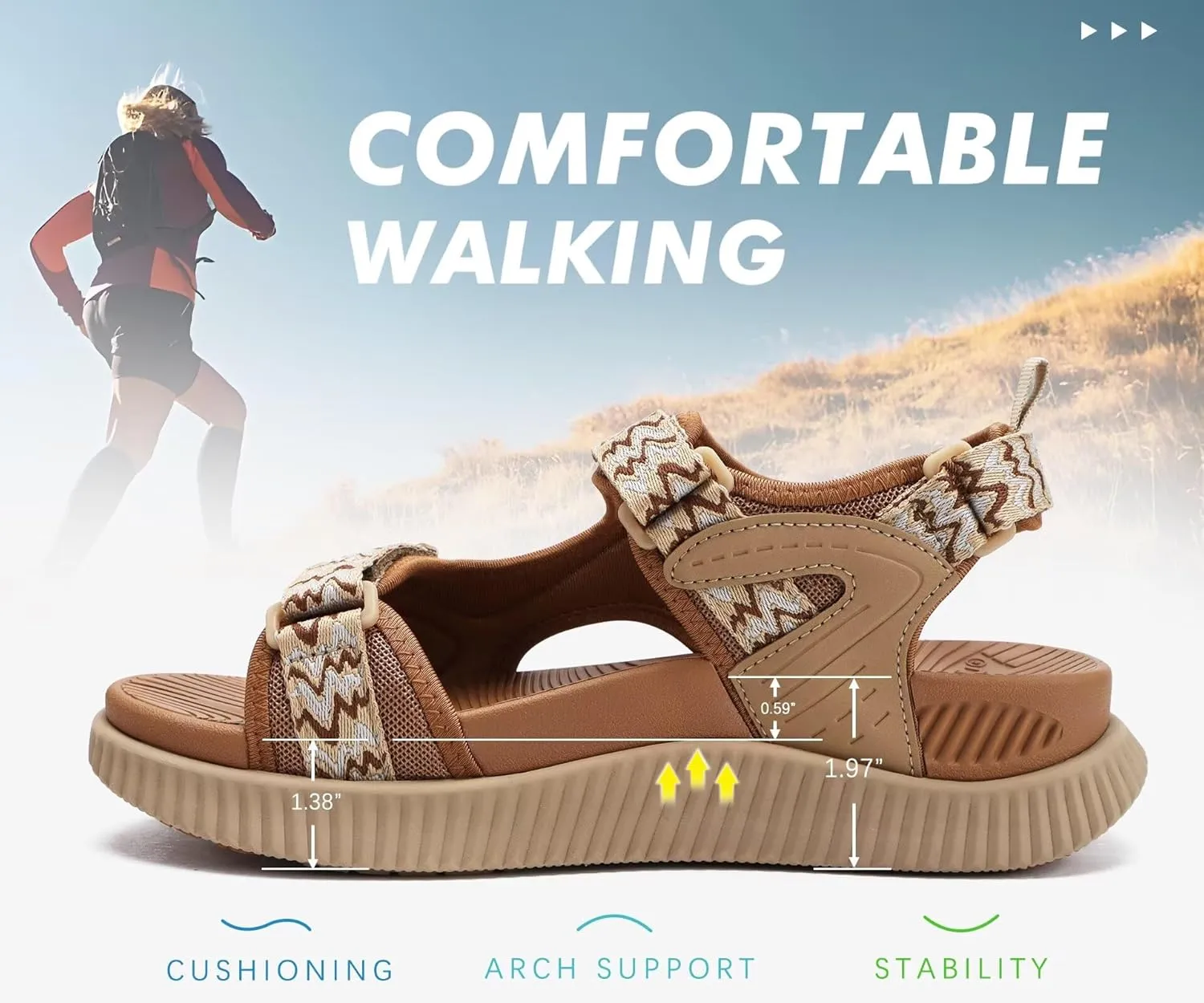 KuaiLu Womens Orthopedic Walking Sandals with Comfortable Arch Support Recovery Sport Relief Plantar Fasciitis Summer Outdoor Hiking Adjustable Strap Platform Cushion Shoes