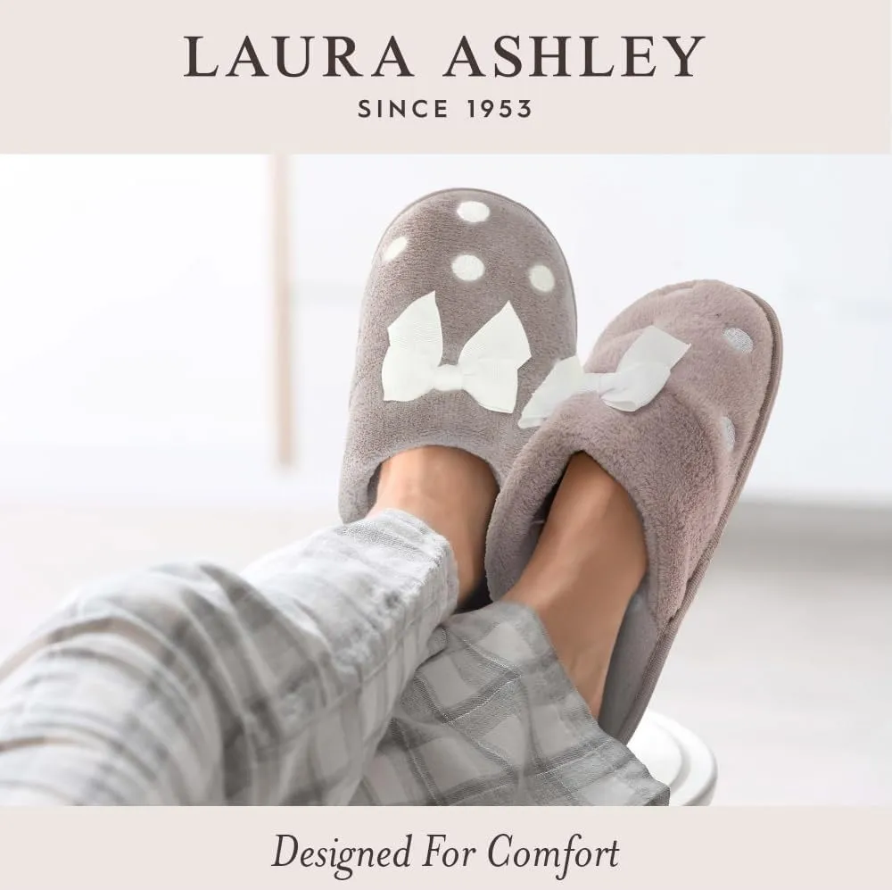 Laura Ashley Girls Teddy Bear A-Line Slippers with Rubber Soles, Warm Indoor Outdoor House Shoes, Kids Animal Bedroom Slipper