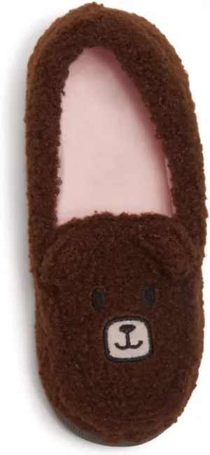 Laura Ashley Girls Teddy Bear A-Line Slippers with Rubber Soles, Warm Indoor Outdoor House Shoes, Kids Animal Bedroom Slipper