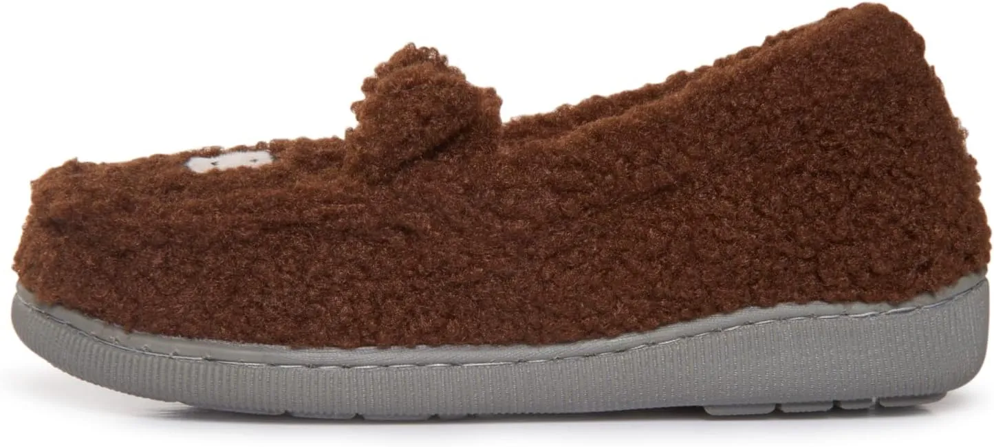 Laura Ashley Girls Teddy Bear A-Line Slippers with Rubber Soles, Warm Indoor Outdoor House Shoes, Kids Animal Bedroom Slipper
