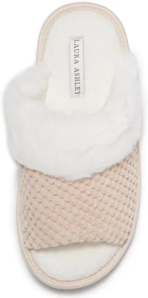 Laura Ashley Ladies Spa Slipper Plush Slide Memory Foam Insole Lightweight & Breathable