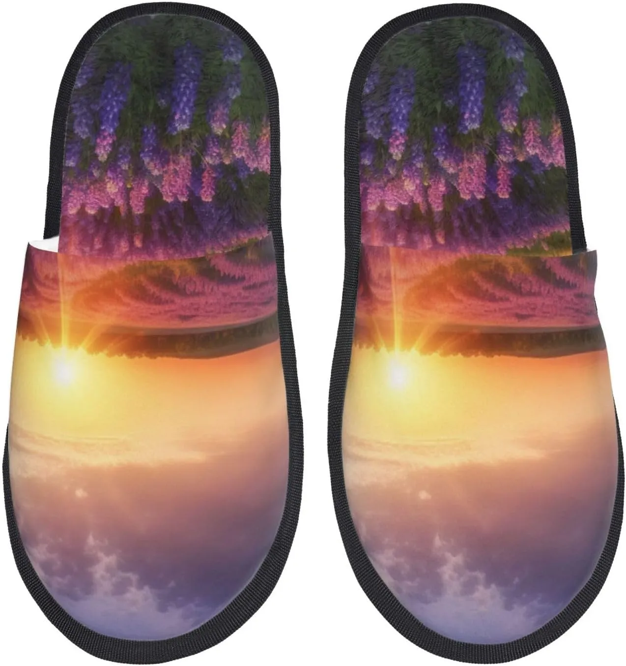 Lavender Meadow at Sunset Spring Printed Slippers Cozy Indoor Slide Unisex House Slippers Soft Plush Slip-on Slippers