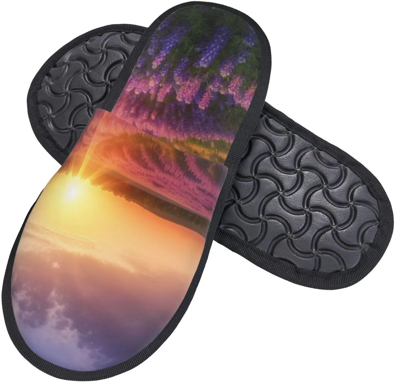 Lavender Meadow at Sunset Spring Printed Slippers Cozy Indoor Slide Unisex House Slippers Soft Plush Slip-on Slippers