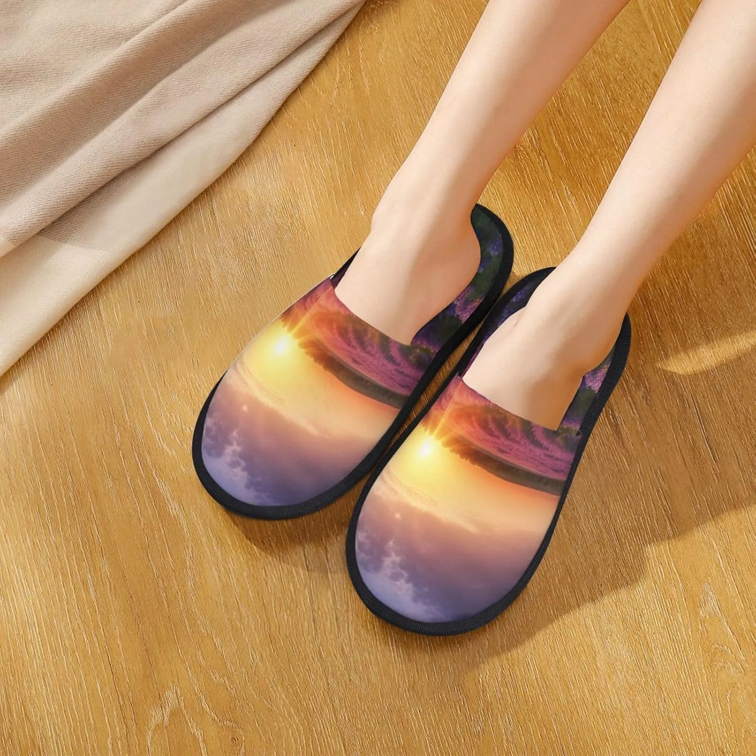 Lavender Meadow at Sunset Spring Printed Slippers Cozy Indoor Slide Unisex House Slippers Soft Plush Slip-on Slippers