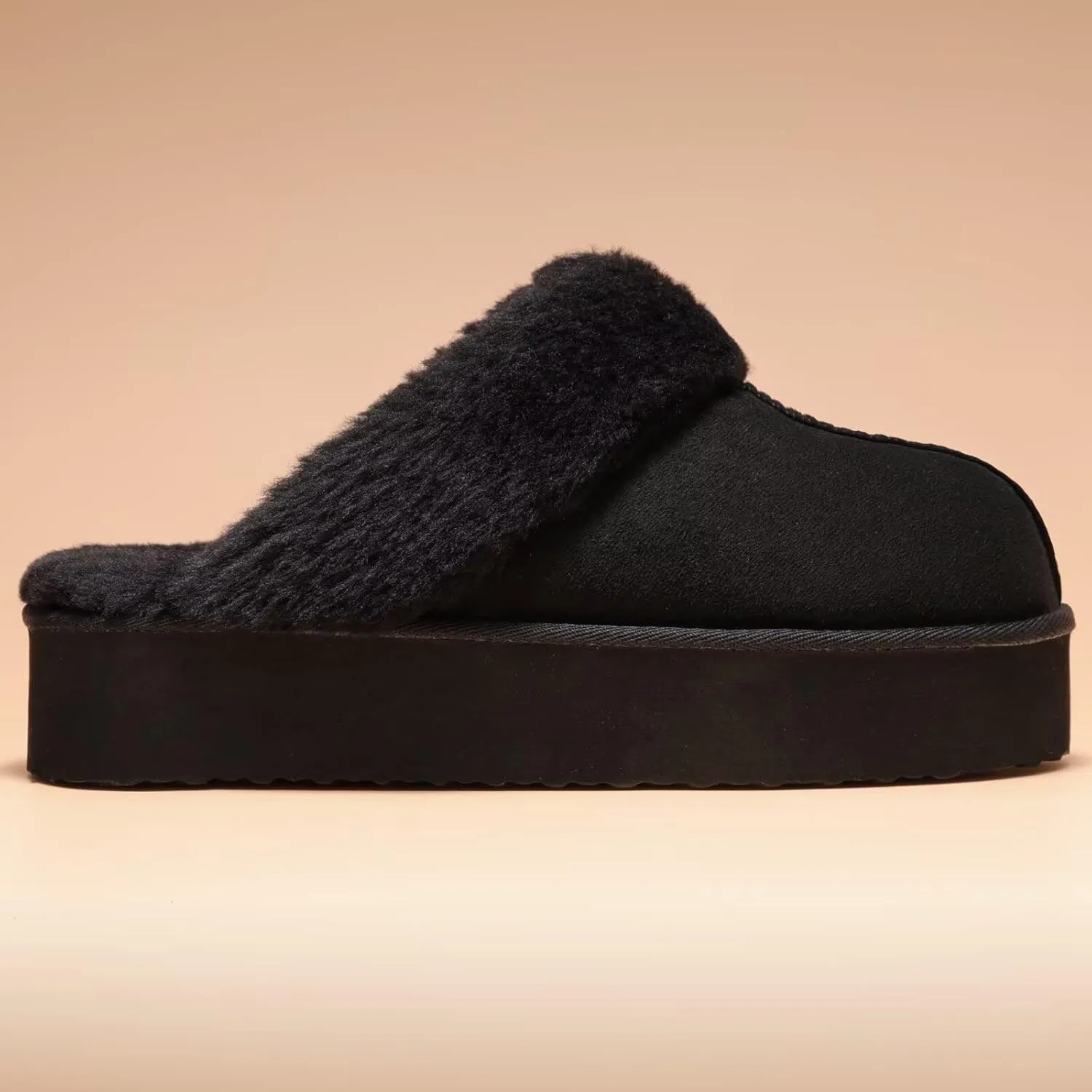LBF Fuzzy Platform Slippers for Women Super Soft Fur Slippers Cozy Warm Slip On Slippers Indoor and Outdoor