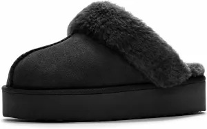 LBF Fuzzy Platform Slippers for Women Super Soft Fur Slippers Cozy Warm Slip On Slippers Indoor and Outdoor