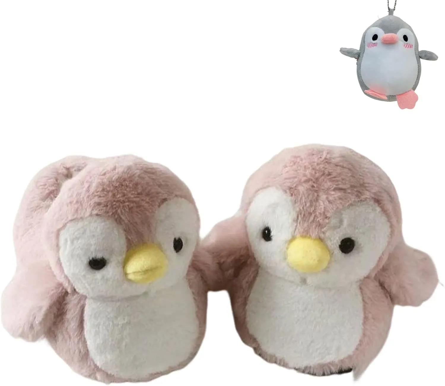 LELEBEAR Cute Penguin Slippers for Women, Animal Slippers for Adults, Soft Plush Warm Home Indoor Slippers with Keychain