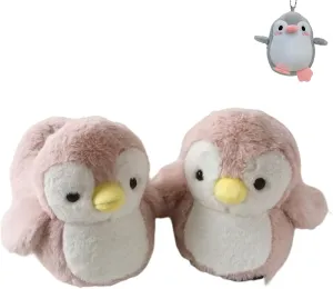 LELEBEAR Cute Penguin Slippers for Women, Animal Slippers for Adults, Soft Plush Warm Home Indoor Slippers with Keychain