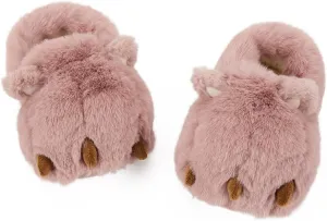 LEMZONE Fuzzy Animal Slippers for Women Cute Warm Furry Bear Paw Funny House Slippers with Non-skid Bottoms