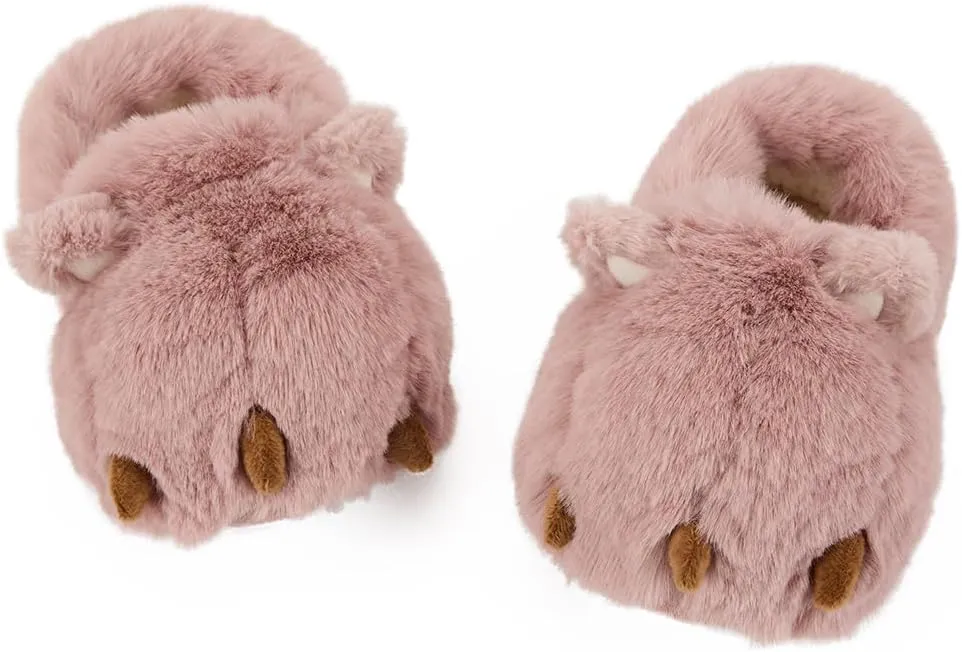 LEMZONE Fuzzy Animal Slippers for Women Cute Warm Furry Bear Paw Funny House Slippers with Non-skid Bottoms