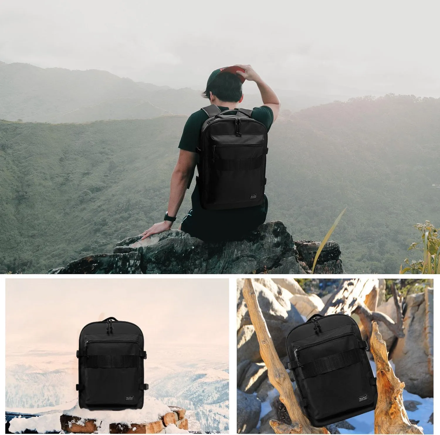 Lightweight Travel Backpack Hiking Daypack Laptop Bookbag, 17L Carry-on Personal Item Weekender Overnight Bag Unisex, All Black