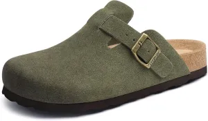 Litfun Women's Genuine Suede Clogs Soft Footbed Leather Potato Shoes Comfort Slip On Clogs with Arch Support