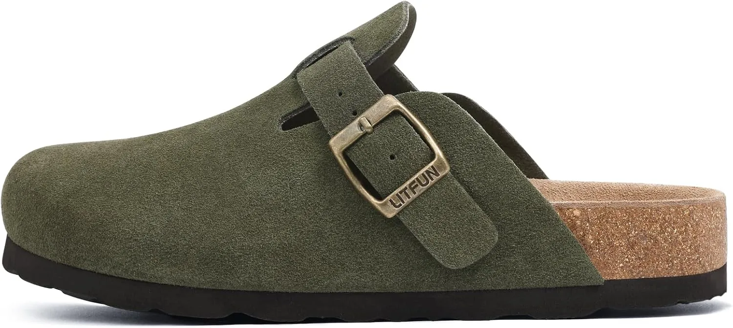 Litfun Women's Genuine Suede Clogs Soft Footbed Leather Potato Shoes Comfort Slip On Clogs with Arch Support
