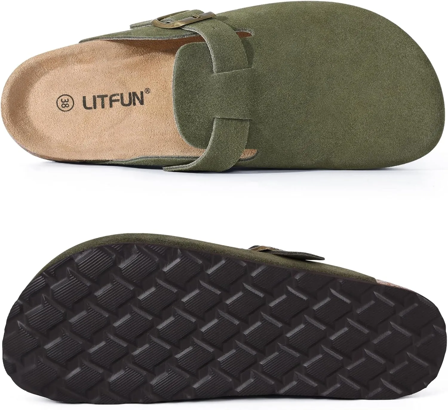 Litfun Women's Genuine Suede Clogs Soft Footbed Leather Potato Shoes Comfort Slip On Clogs with Arch Support