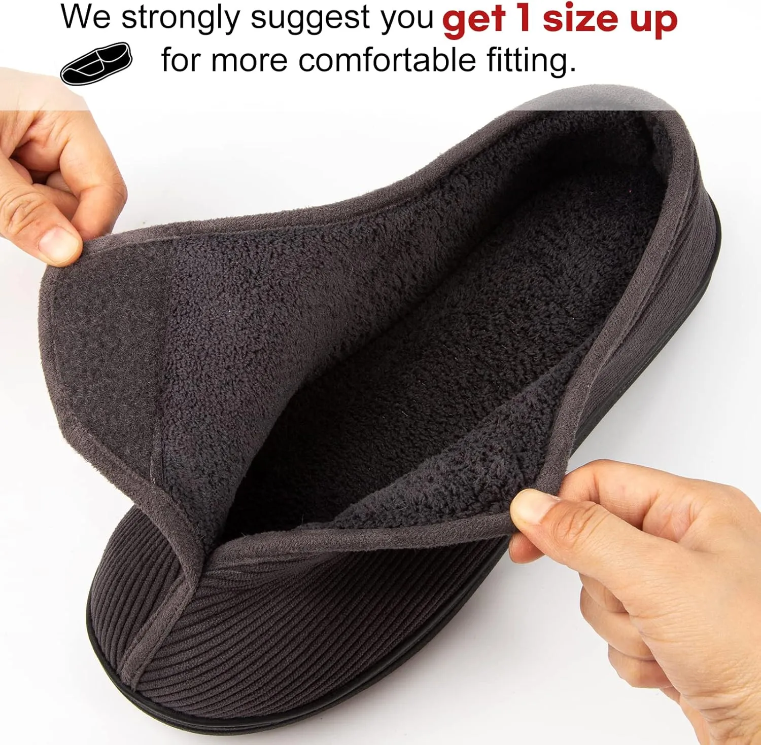 LongBay Men's Memory Foam Diabetic Slippers Comfy Warm Plush Fleece Arthritis Edema Swollen House Shoes