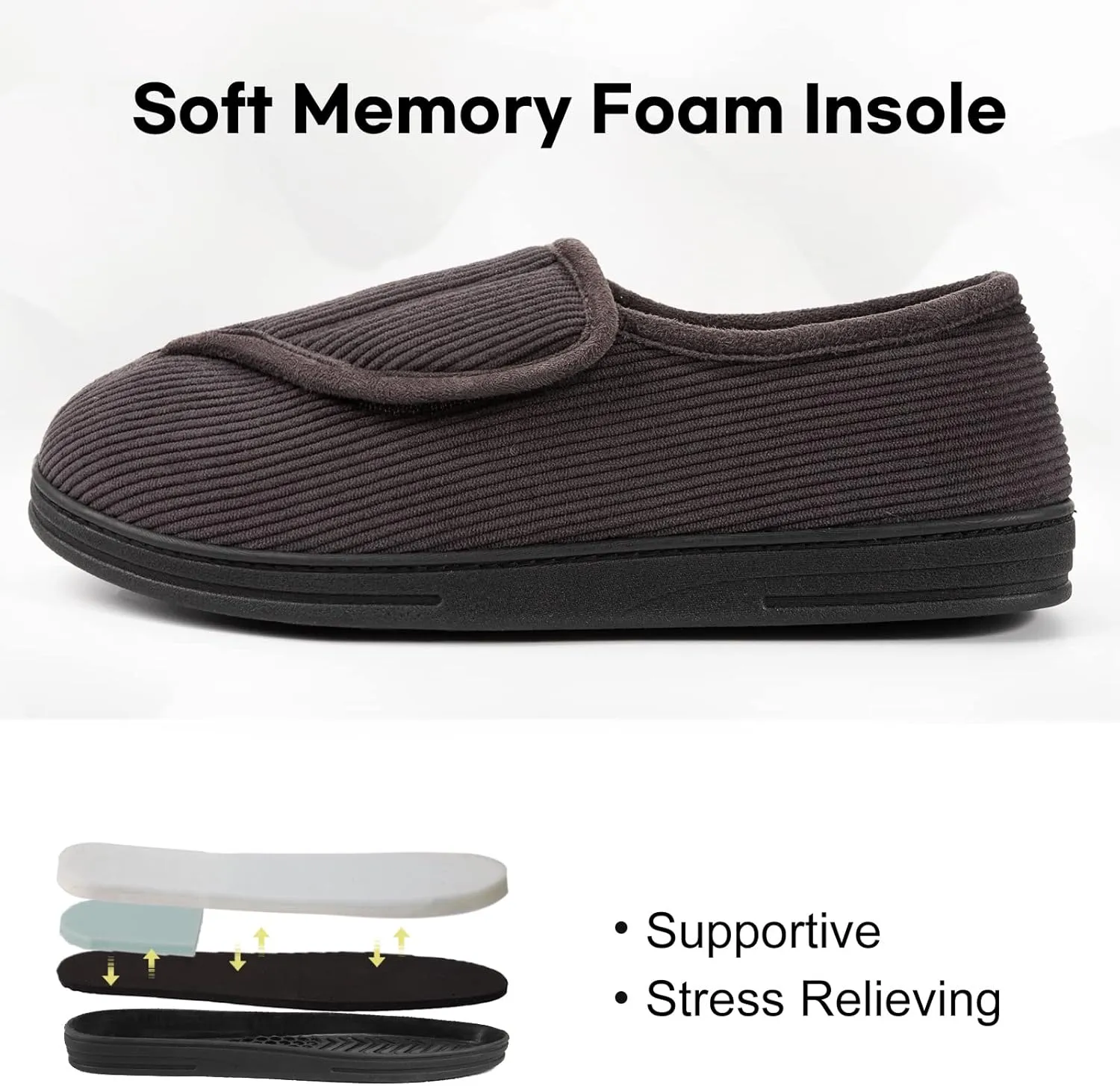 LongBay Men's Memory Foam Diabetic Slippers Comfy Warm Plush Fleece Arthritis Edema Swollen House Shoes