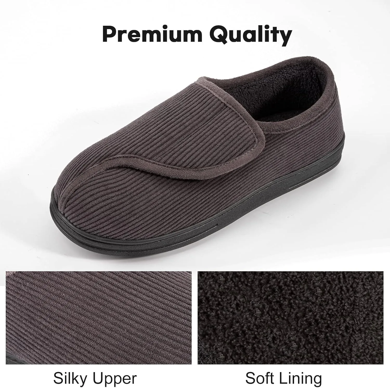 LongBay Men's Memory Foam Diabetic Slippers Comfy Warm Plush Fleece Arthritis Edema Swollen House Shoes