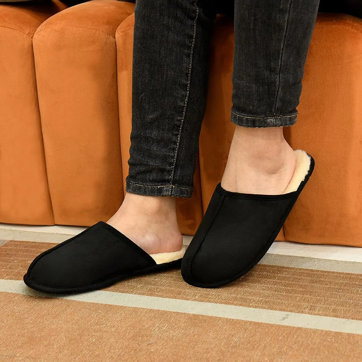 LORDFON Mens-Memory-Foam-Slip-On-House-Slippers Closed Toe Scuff Indoor Home Slipper for Men Comfy Cozy Soft Non-Slip Bedroom Slippers Houseshoes