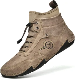 Lossarye Men's Handmade Suede Casual Chukka Boots Adjustable Waterproof Non-Slip Outdoor High Top Boots Slip-on Walking Driving Beck Shoes