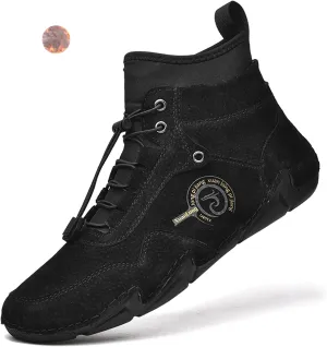 Lossarye Men's Handmade Suede Casual Chukka Boots Adjustable Waterproof Non-Slip Outdoor High Top Boots Slip-on Walking Driving Beck Shoes