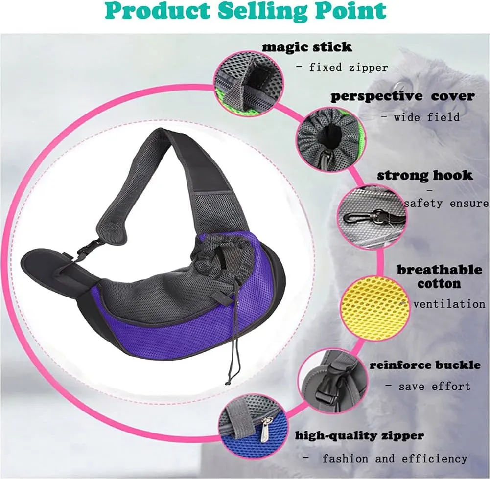 Love Dream Pet Dog Sling Carrier, Breathable Mesh Portable Travel Safe Pet Sling Shoulder Bag Carrier with Adjustable Non-Slip Shoulder Strap for Small Dogs Cats Puppy