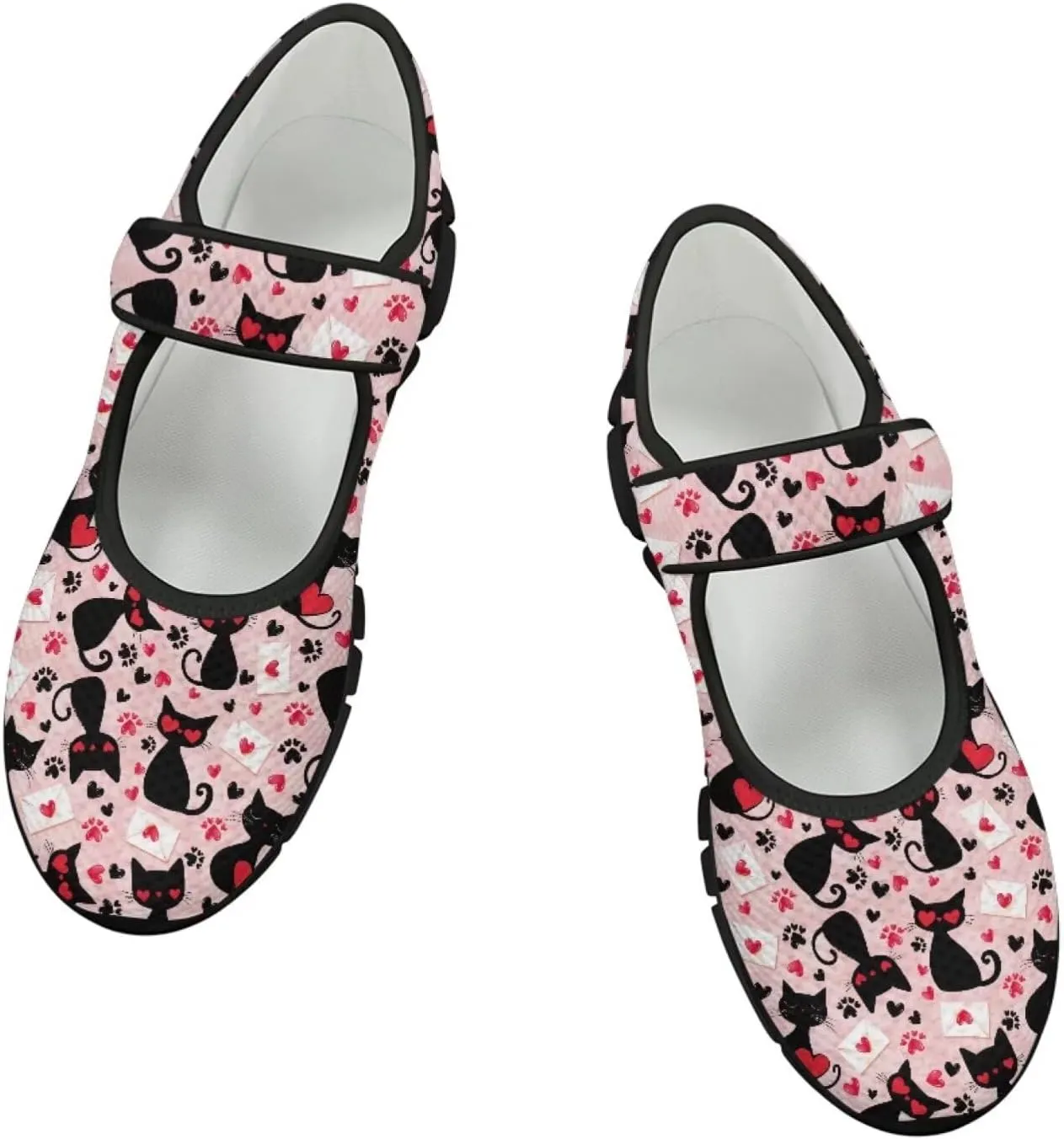 Love Heart Pattern Womens Shoes Casual Breathable Slip On Kung Fu Mary Jane Shoes Diabetic Adjustable Grounding Shoes