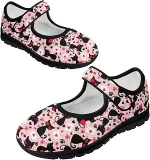 Love Heart Pattern Womens Shoes Casual Breathable Slip On Kung Fu Mary Jane Shoes Diabetic Adjustable Grounding Shoes
