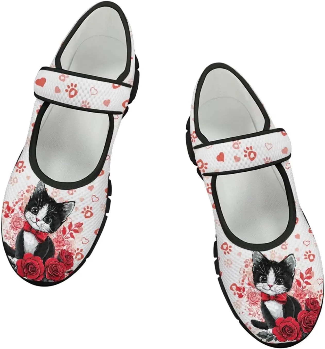 Love Heart Pattern Womens Shoes Casual Breathable Slip On Kung Fu Mary Jane Shoes Diabetic Adjustable Grounding Shoes