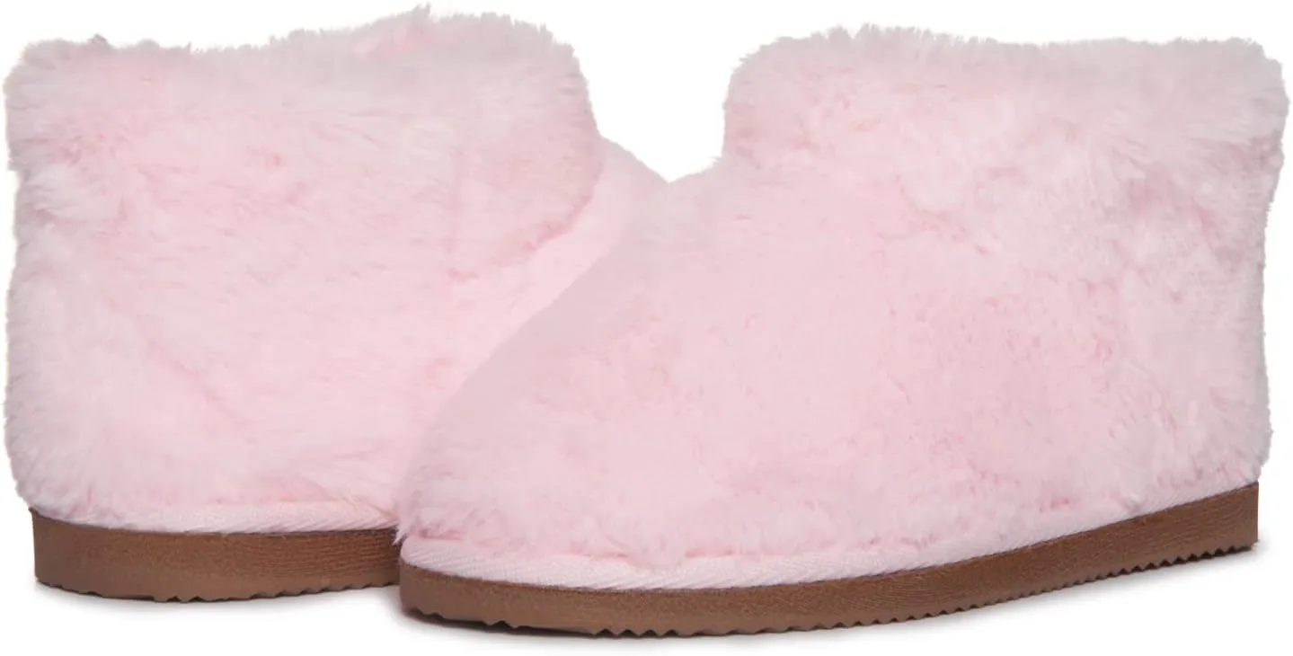 Lucky Brand Girls Plush Bootie Slippers, Fuzzy Rubber Sole Bedroom Slipper Booties, Little Kids Cozy Fluffy House Shoes Boots