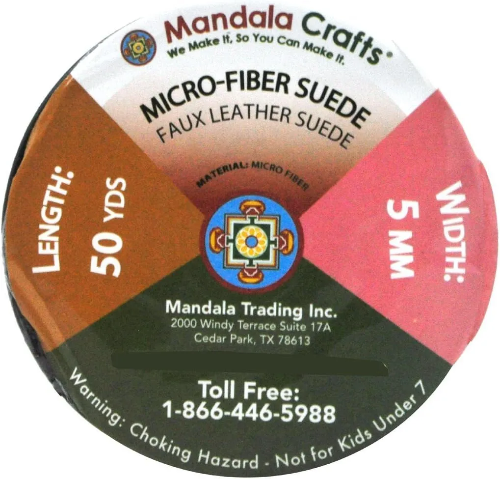 Mandala Crafts Clay Brown Faux Suede Cord for Jewelry Making - 5mm 50 Yards Flat Vegan Leather Strings Laces Strips for Bracelets, Necklaces, DIY Crafts, and Dream Catchers Supplies