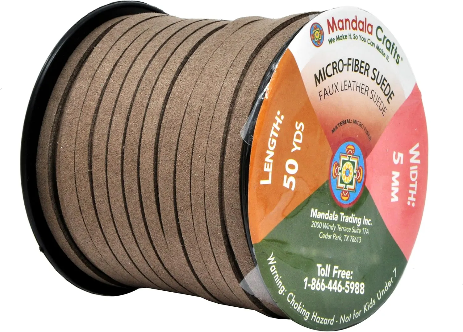 Mandala Crafts Clay Brown Faux Suede Cord for Jewelry Making - 5mm 50 Yards Flat Vegan Leather Strings Laces Strips for Bracelets, Necklaces, DIY Crafts, and Dream Catchers Supplies