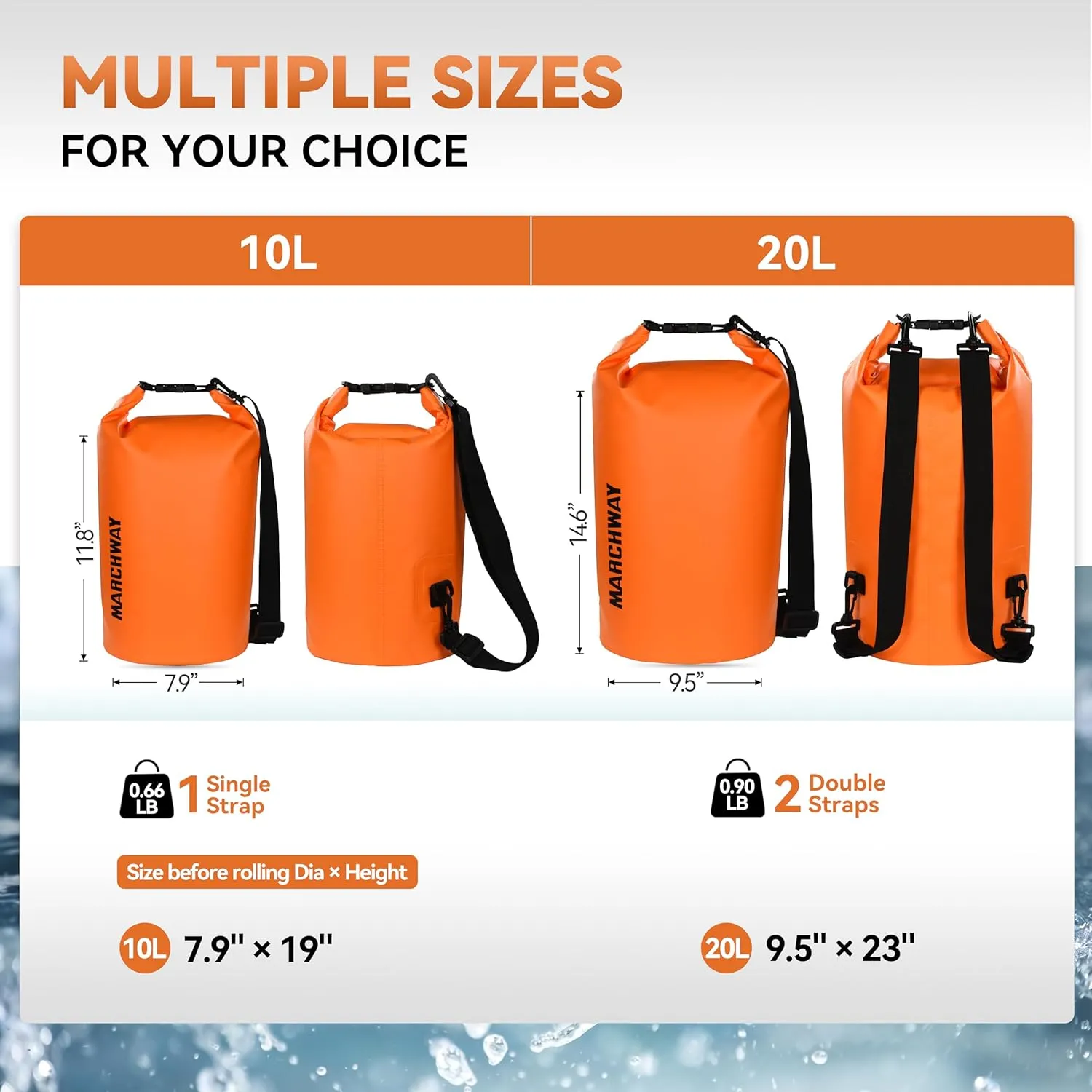 MARCHWAY Floating Waterproof Dry Bag Backpack 5L/10L/20L/30L/40L, Roll Top Sack Keeps Gear Dry for Kayaking, Rafting, Boating, Swimming, Camping, Hiking, Beach, Fishing