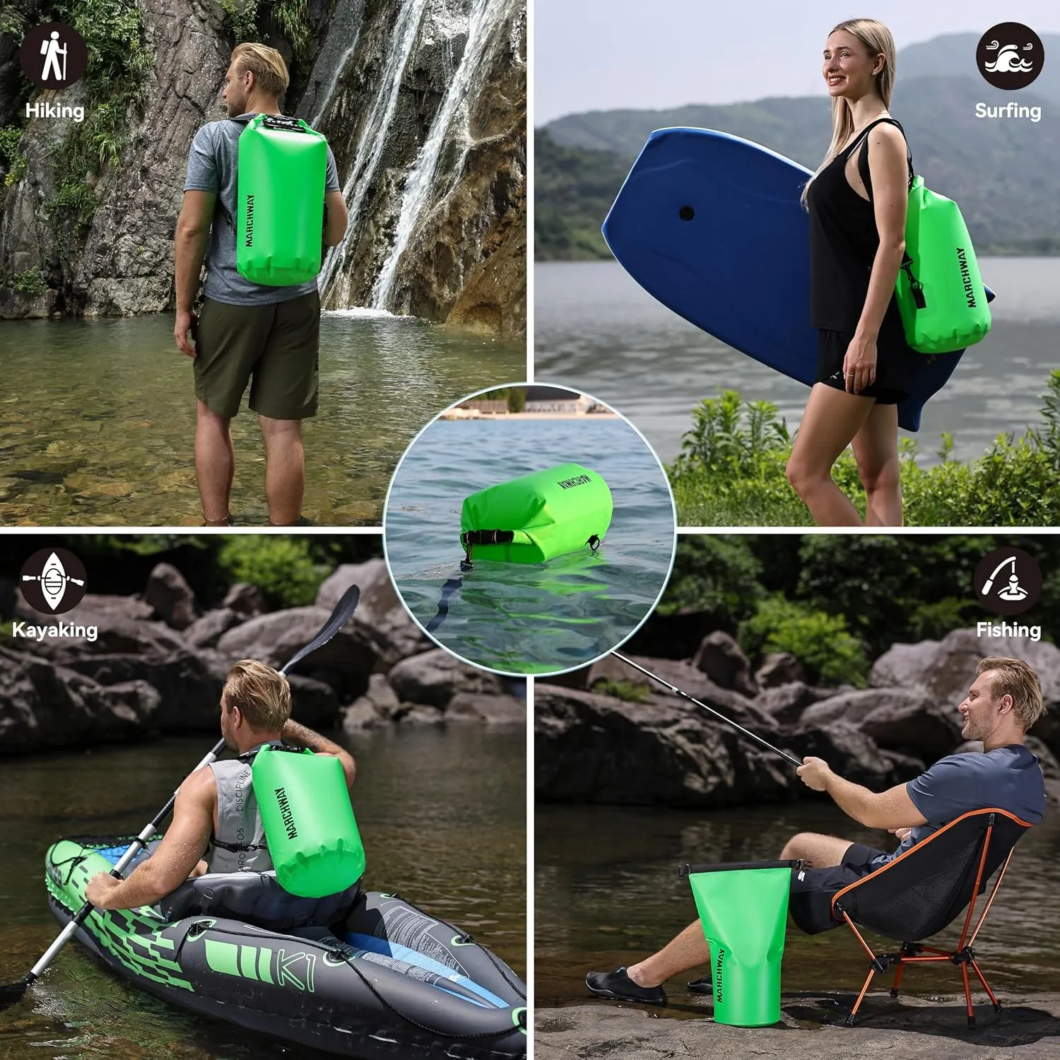 MARCHWAY Floating Waterproof Dry Bag Backpack 5L/10L/20L/30L/40L, Roll Top Sack Keeps Gear Dry for Kayaking, Rafting, Boating, Swimming, Camping, Hiking, Beach, Fishing