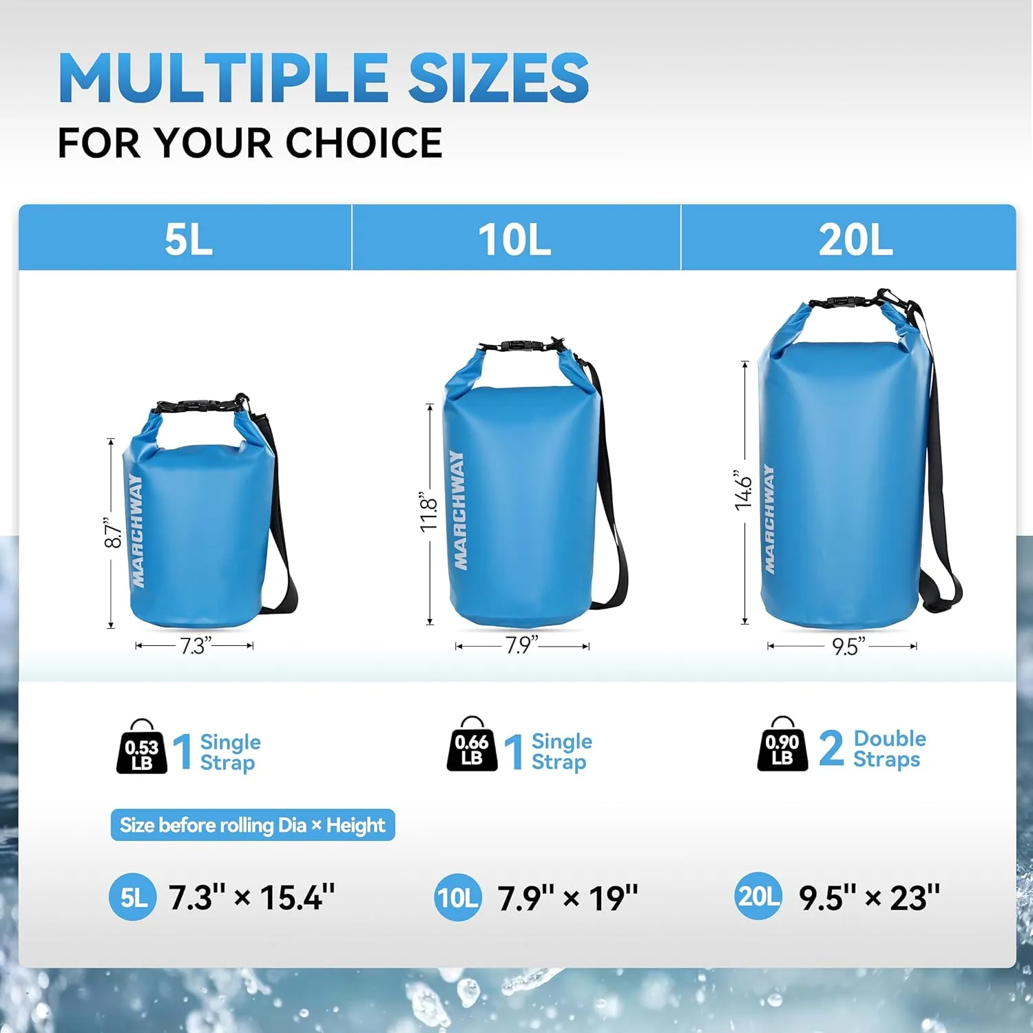 MARCHWAY Floating Waterproof Dry Bag Backpack 5L/10L/20L/30L/40L, Roll Top Sack Keeps Gear Dry for Kayaking, Rafting, Boating, Swimming, Camping, Hiking, Beach, Fishing