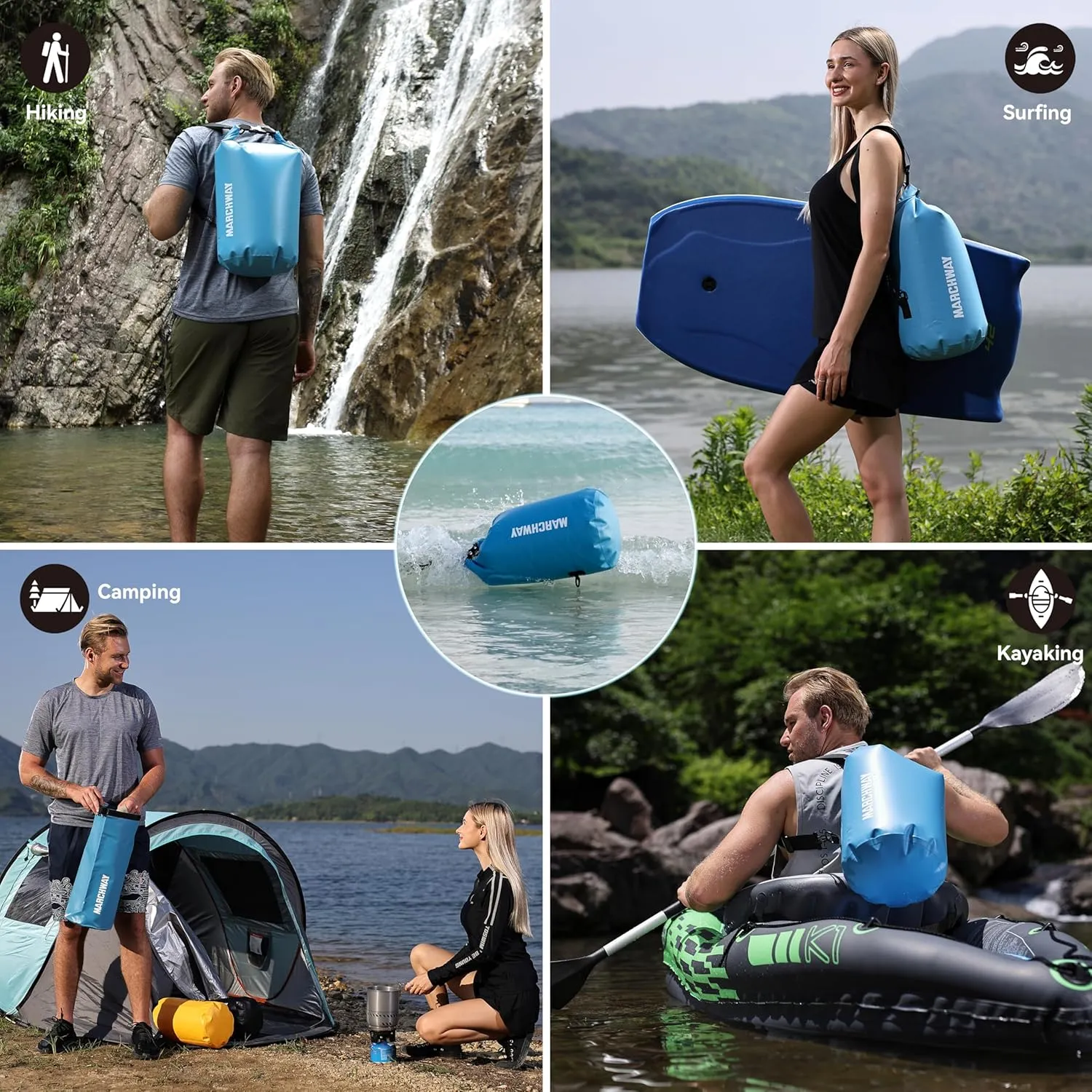 MARCHWAY Floating Waterproof Dry Bag Backpack 5L/10L/20L/30L/40L, Roll Top Sack Keeps Gear Dry for Kayaking, Rafting, Boating, Swimming, Camping, Hiking, Beach, Fishing