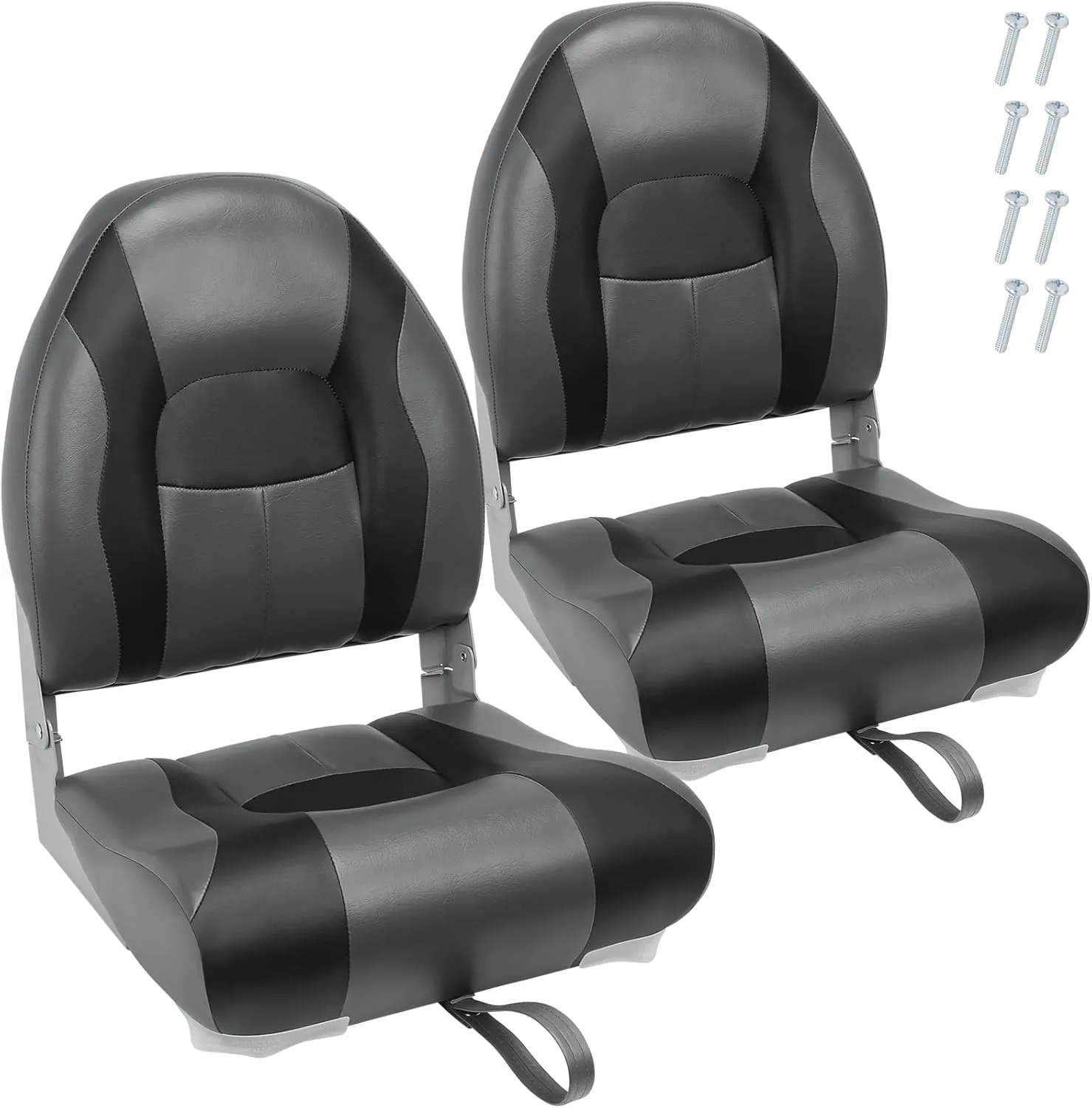 Marine High Back Boat Seat, Folded Fishing Boat Chairs, Waterproof Captain Boat Seat with Mounting Screws, Marine High Back Folding Boat Seat, Portable Boat Seats with Thick Soft Cushion 2pack
