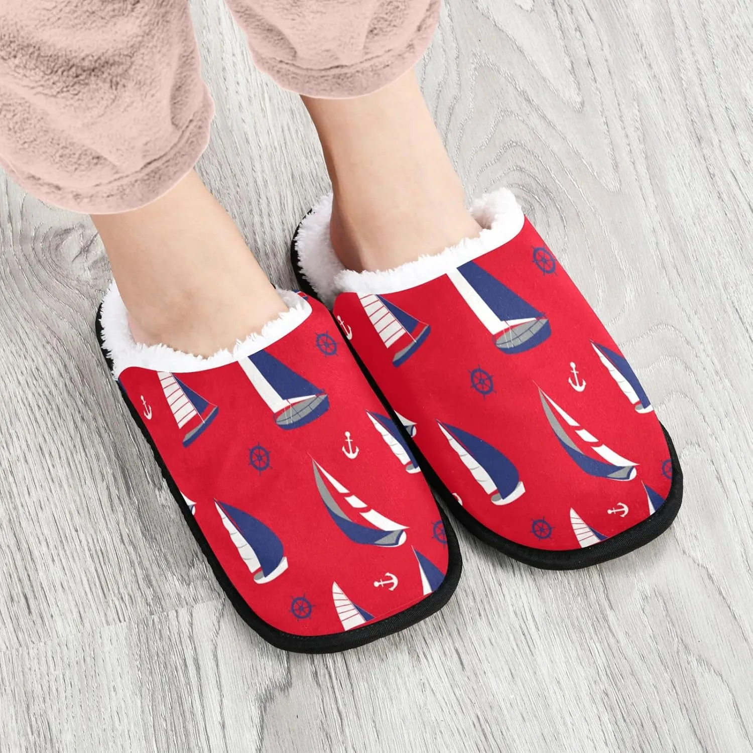 Marine Nautical Boat Slippers Soft Non-Slip Indoor Women Men House Slippers Home Shoes