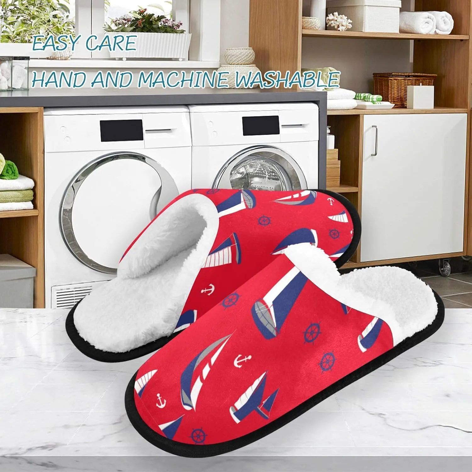 Marine Nautical Boat Slippers Soft Non-Slip Indoor Women Men House Slippers Home Shoes