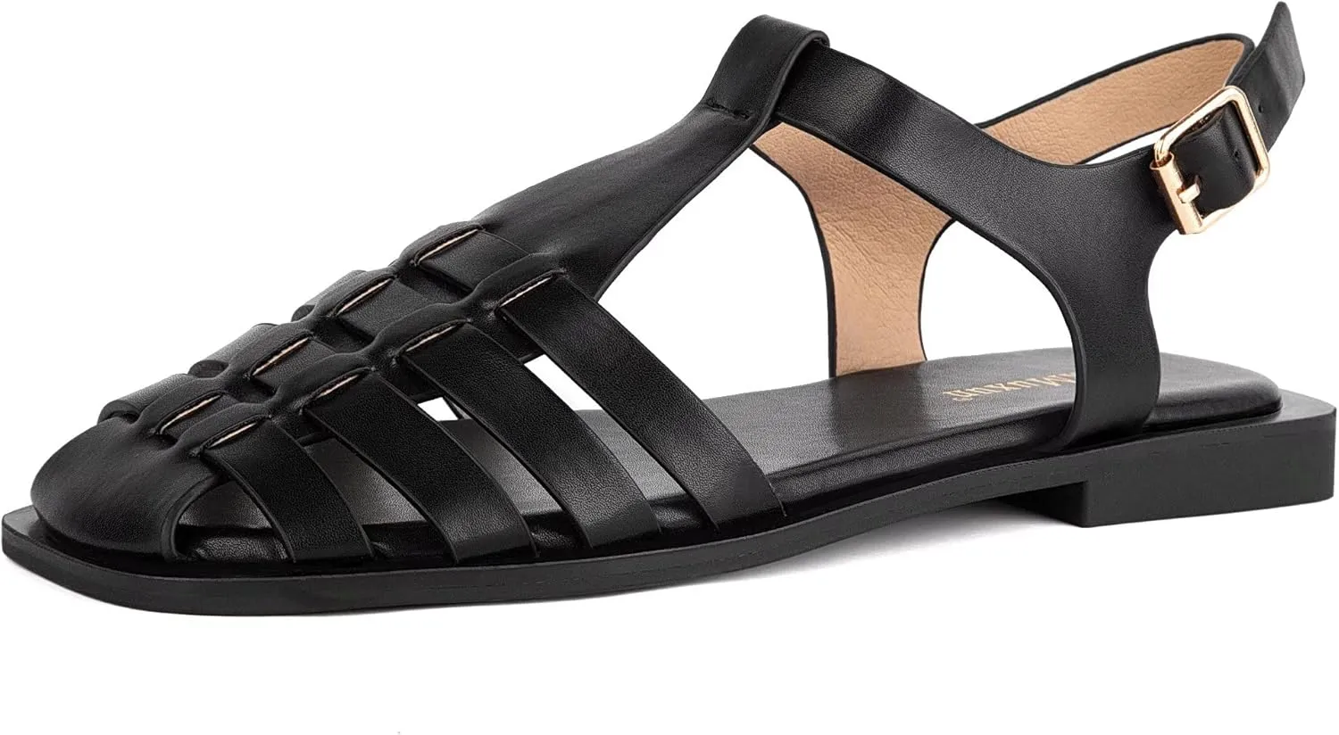 MaxMuxun Women's Closed Toe Flat Sandals Comfortable Ankle Strap Cut Out Cage Summer Roman Shoes
