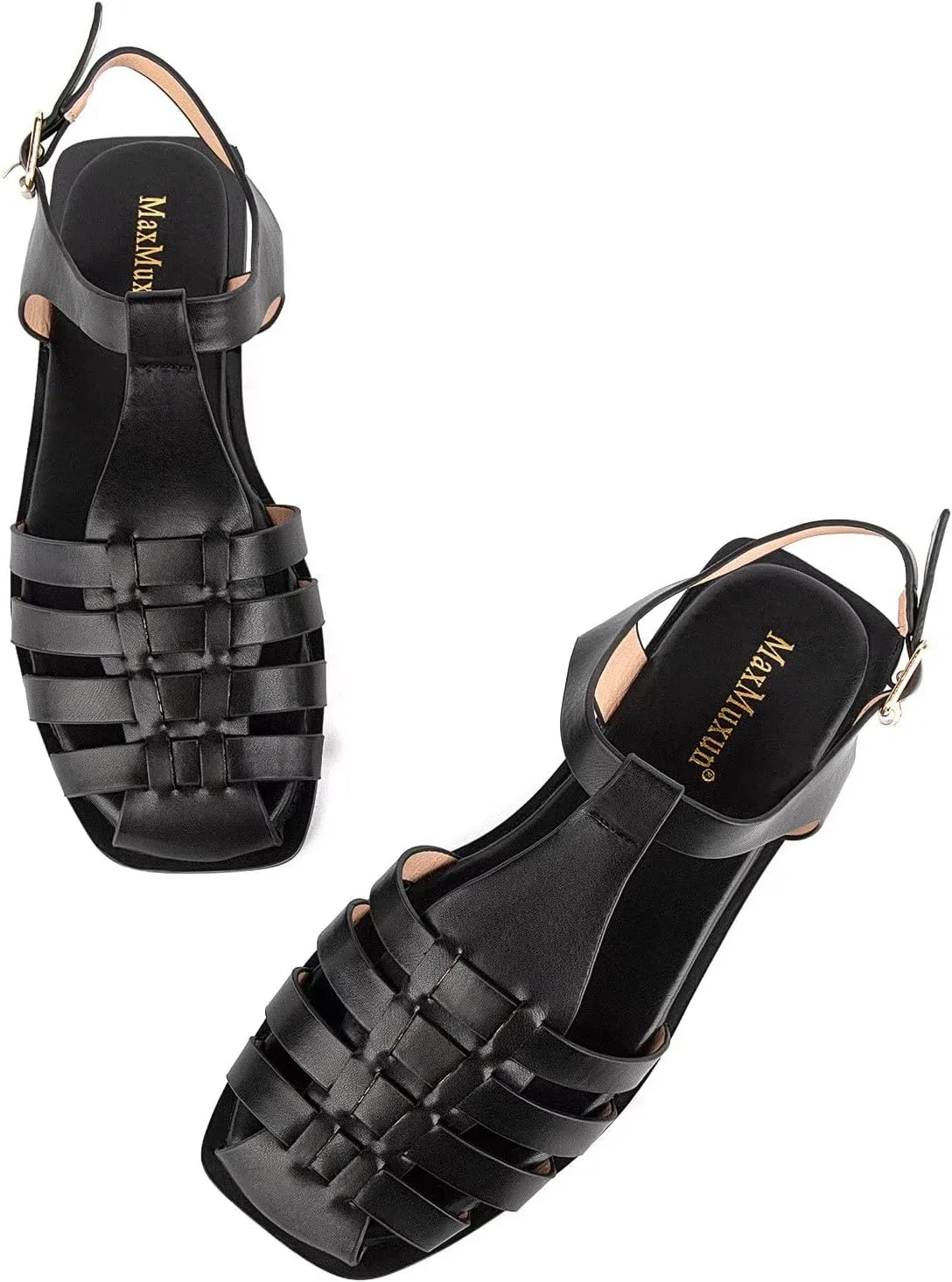 MaxMuxun Women's Closed Toe Flat Sandals Comfortable Ankle Strap Cut Out Cage Summer Roman Shoes