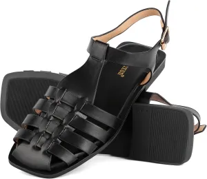 MaxMuxun Women's Closed Toe Flat Sandals Comfortable Ankle Strap Cut Out Cage Summer Roman Shoes