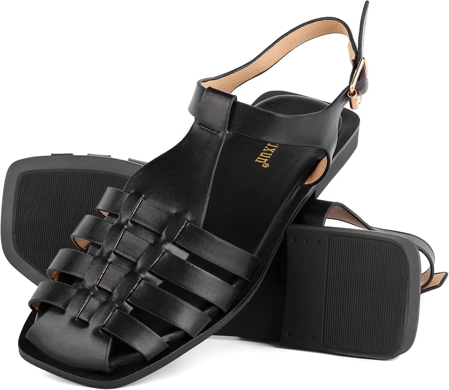 MaxMuxun Women's Closed Toe Flat Sandals Comfortable Ankle Strap Cut Out Cage Summer Roman Shoes