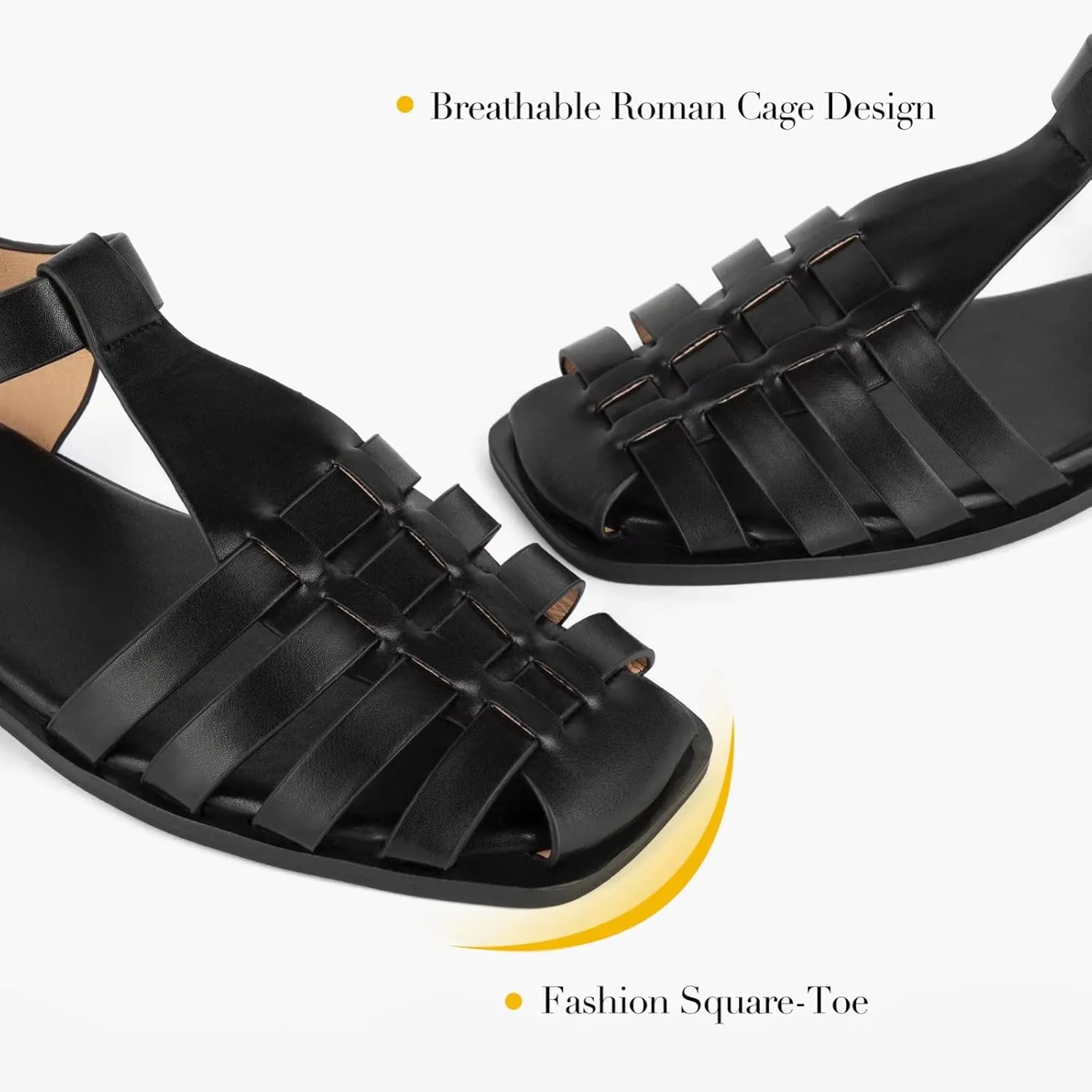 MaxMuxun Women's Closed Toe Flat Sandals Comfortable Ankle Strap Cut Out Cage Summer Roman Shoes
