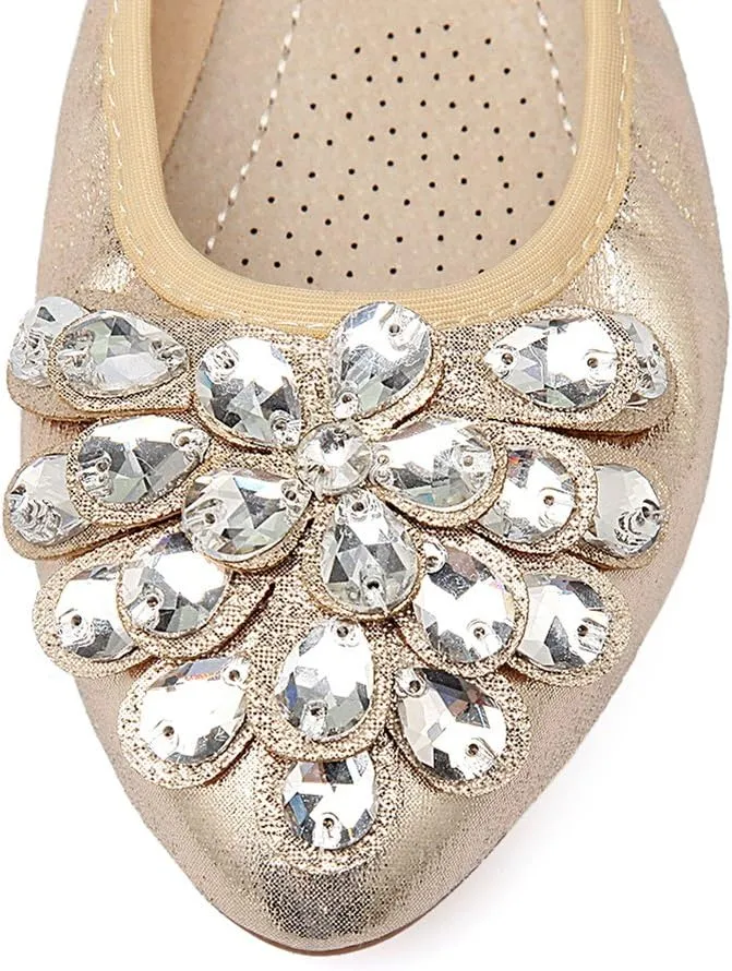 Meeshine Womens Foldable Soft Pointed Toe Ballet Flats Rhinestone Comfort Slip on Flat Shoes