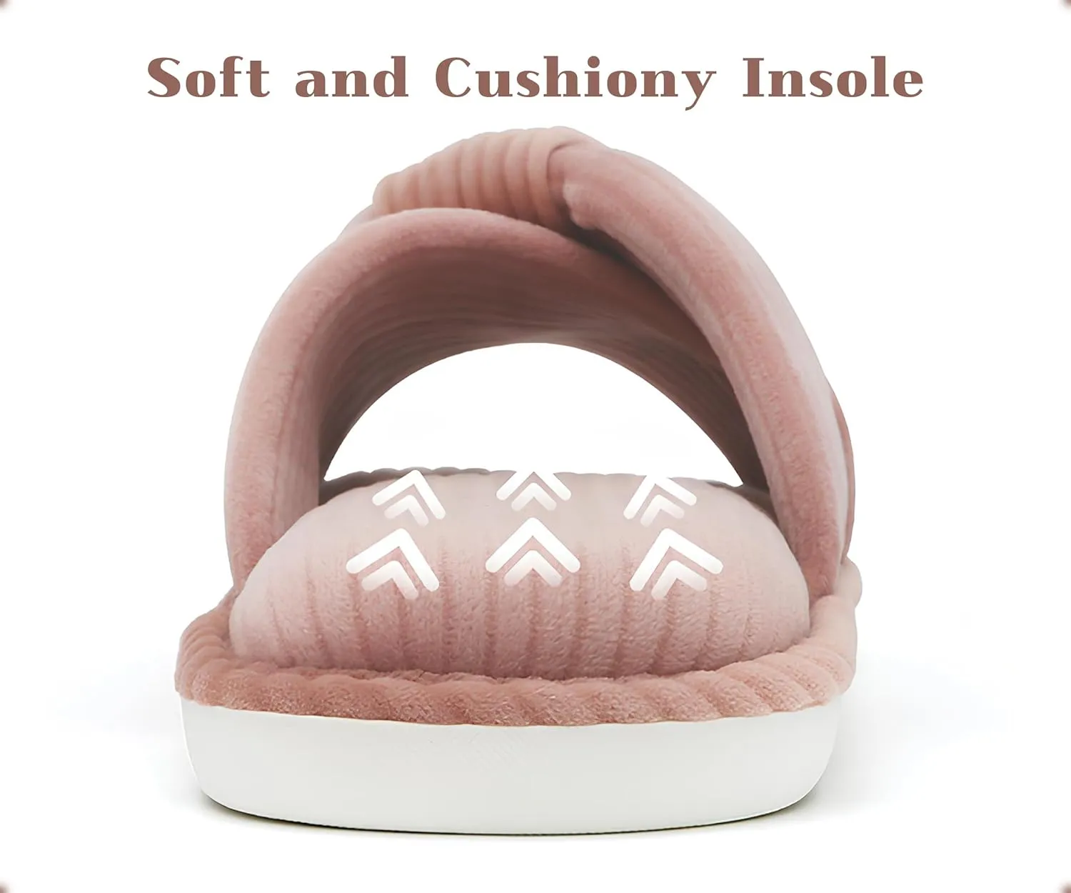 Memory Foam House Slippes for Woman, Comfy Open Toe Women's Bedroom House Shoes, Cross Band Slippers with Bow for Indoor and Outdoor, Gift for Women Ladies and Girls